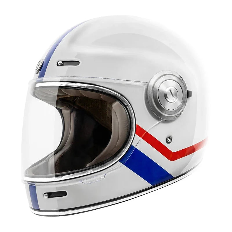 casque intégral blanc avec motif bleu et rouge de la marque TORC